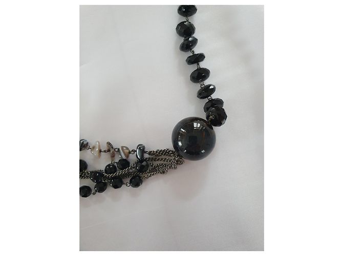 Autre Marque Collana Donatella Pellini in Cristallo Nero Quarzo e Agata Porpora Cognac - vista 7