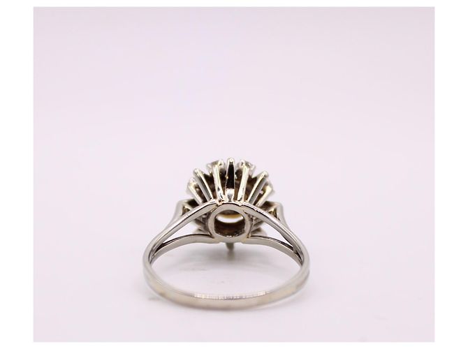 Autre Marque Anello margherita con perla centrale e entourage di diamanti in oro bianco 750%O Silver hardware - vista 8