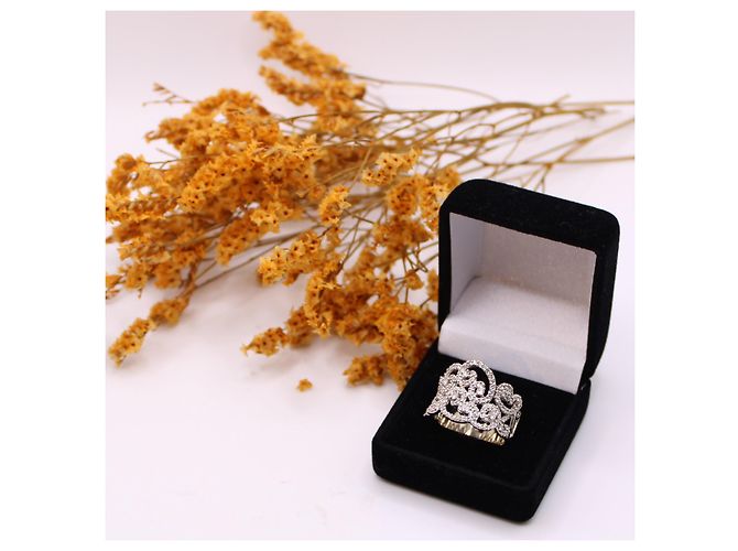 Autre Marque Anello Arabesque con diamanti in oro bianco 750%O Silver hardware - vista 10