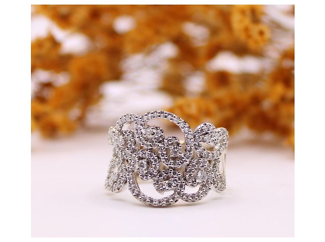 Autre Marque Anello Arabesque con diamanti in oro bianco 750%O Silver hardware - vista 2