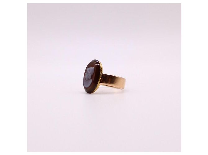 Autre Marque Anello da elmo da uomo in oro con cammeo impero e agata 750%O Bordò Gold hardware - vista 4