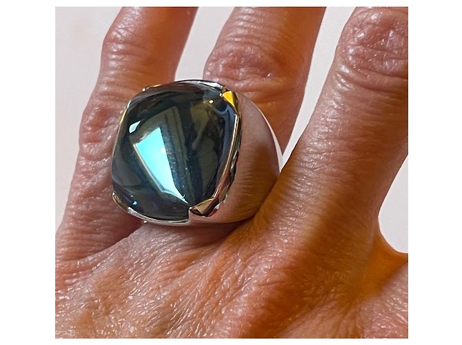 Baccarat Medici Ring blauer Kristall Größe 49 Silber Hardware - Ansicht 5