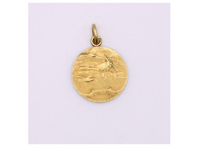 Autre Marque Medaglia Religiosa Art-Nouveau Saint Elie vs Plane, becker oro 750%O Gold hardware - vista 2