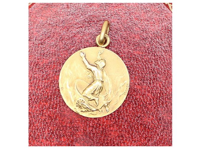 Autre Marque Medaglia Religiosa Art-Nouveau Saint Elie vs Plane, becker oro 750%O Gold hardware - vista 3