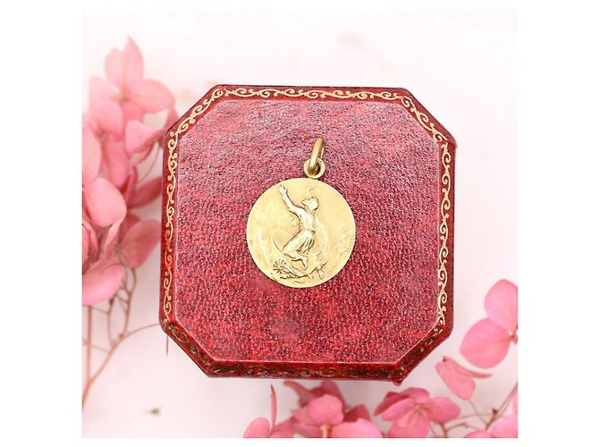 Autre Marque Medaglia Religiosa Art-Nouveau Saint Elie vs Plane, becker oro 750%O Gold hardware - vista 5