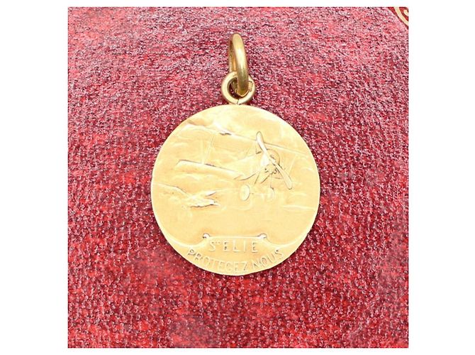 Autre Marque Medaglia Religiosa Art-Nouveau Saint Elie vs Plane, becker oro 750%O Gold hardware - vista 7