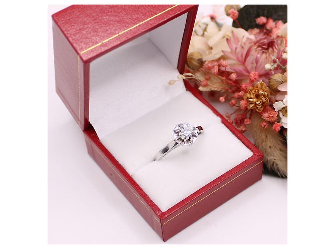 Autre Marque Solitär-Diamant-Antik-Chaton-Sonne-Weißgold 750%O Silber Hardware - Ansicht 10