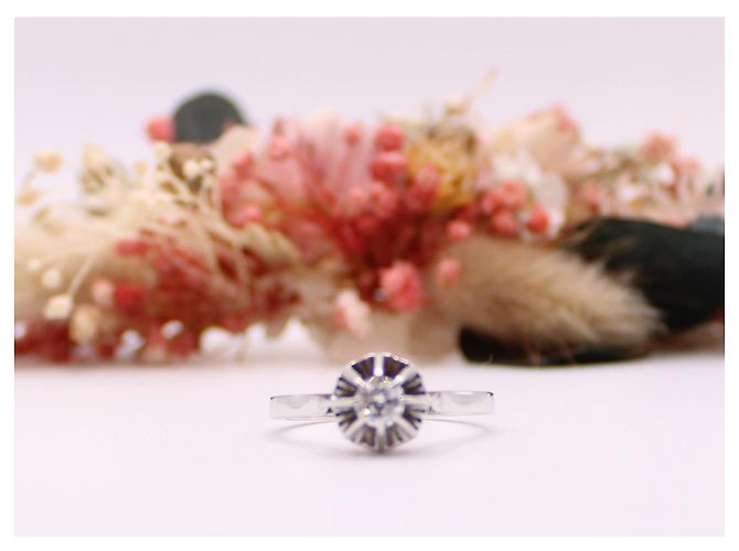 Autre Marque Solitär-Diamant-Antik-Chaton-Sonne-Weißgold 750%O Silber Hardware - Ansicht 2