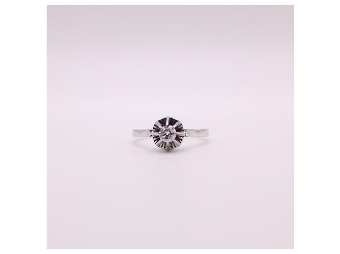 Autre Marque Solitär-Diamant-Antik-Chaton-Sonne-Weißgold 750%O Silber Hardware - Ansicht 3