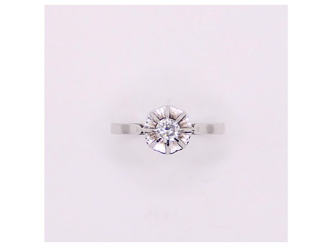 Autre Marque Solitär-Diamant-Antik-Chaton-Sonne-Weißgold 750%O Silber Hardware - Ansicht 8