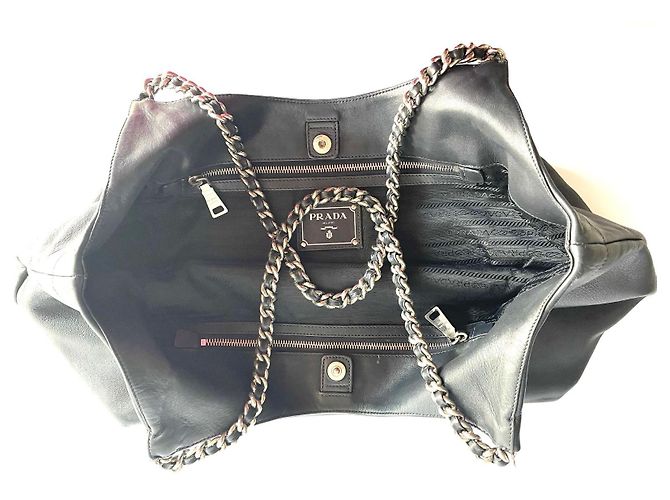 Tote Borsa Prada Shopping Bag in pelle nera Nero - vista 9