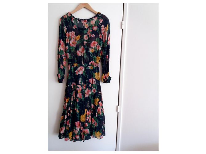 Vintage Langes Viscose Kleid Mehrfarbig Mehrfarben - Ansicht 2