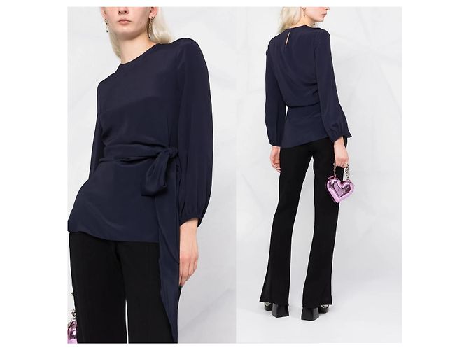 Camicetta Moschino Boutique in Seta Blu Navy con Vita Annodata - vista 2