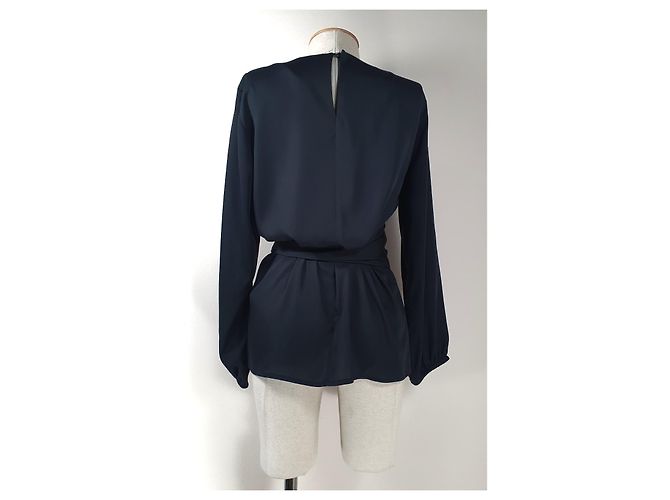 Camicetta Moschino Boutique in Seta Blu Navy con Vita Annodata - vista 7