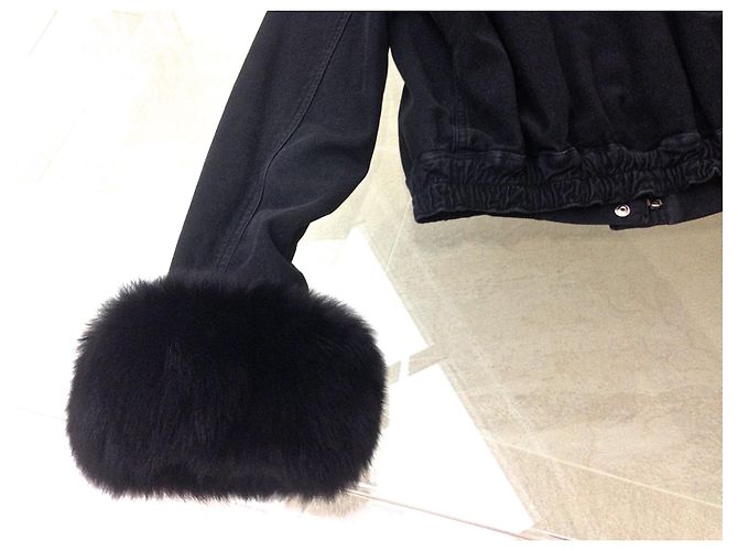 Giacca Bomber Blumarine in Denim Nero e Pelliccia di Volpe - vista 2