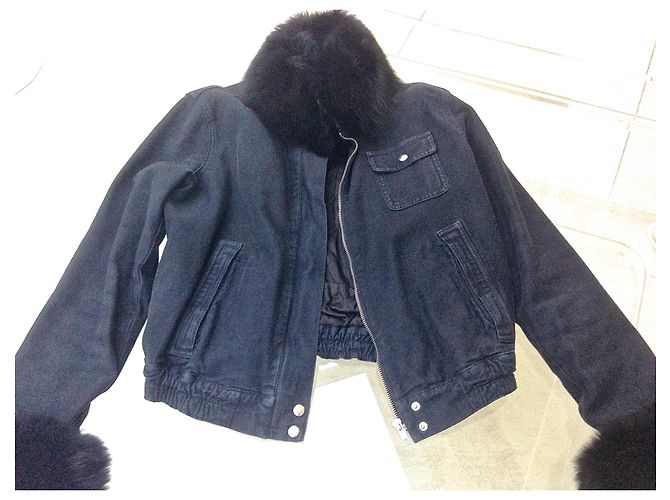 Giacca Bomber Blumarine in Denim Nero e Pelliccia di Volpe - vista 3
