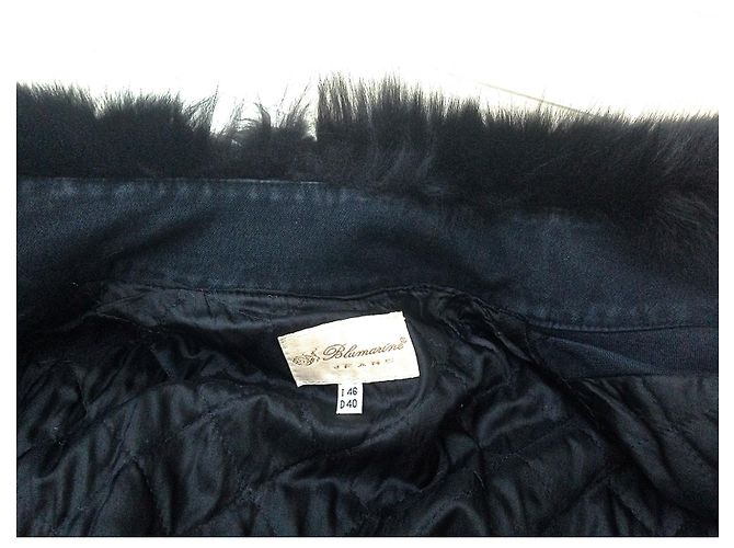Giacca Bomber Blumarine in Denim Nero e Pelliccia di Volpe - vista 4