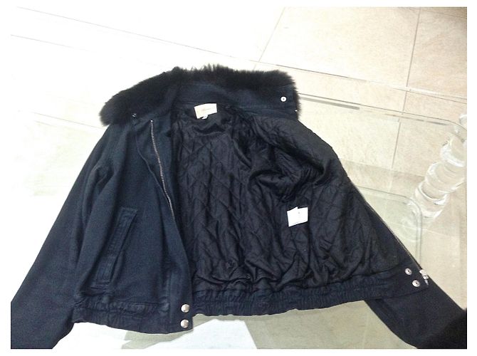 Giacca Bomber Blumarine in Denim Nero e Pelliccia di Volpe - vista 6
