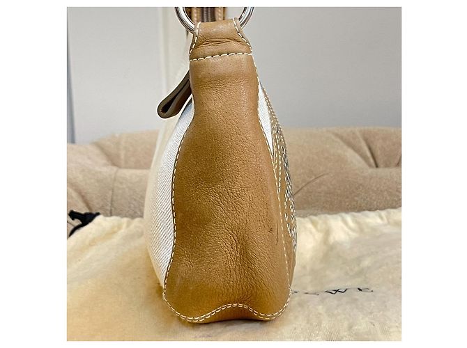 Rara pochette vintage LOEWE in tela e pelle marrone chiaro Bianco Beige - vista 5