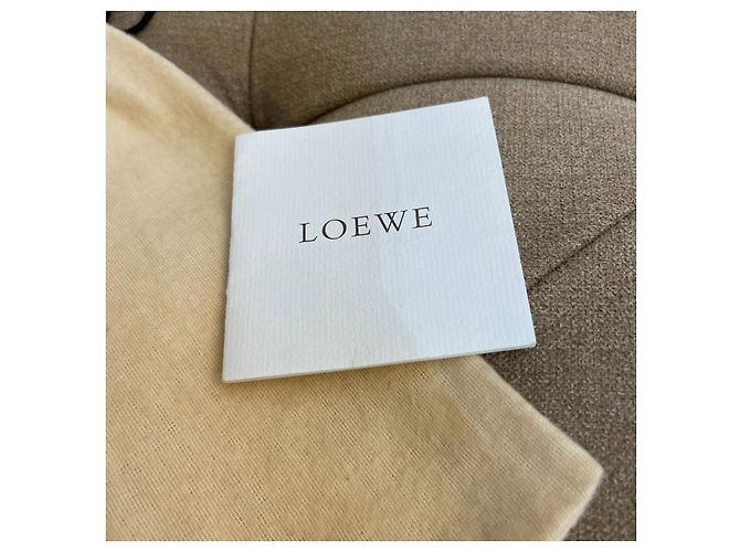 Rara pochette vintage LOEWE in tela e pelle marrone chiaro Bianco Beige - vista 6