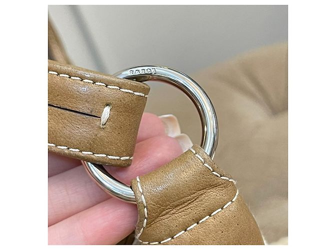 Rara pochette vintage LOEWE in tela e pelle marrone chiaro Bianco Beige - vista 9