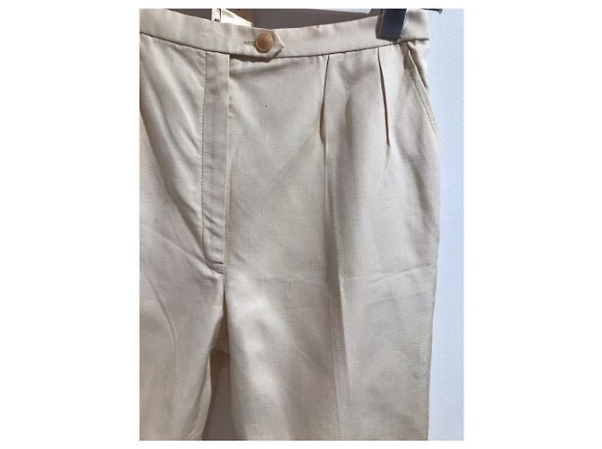 Hermès Pantalones HERMES T.International L Lino Beige - vista 3