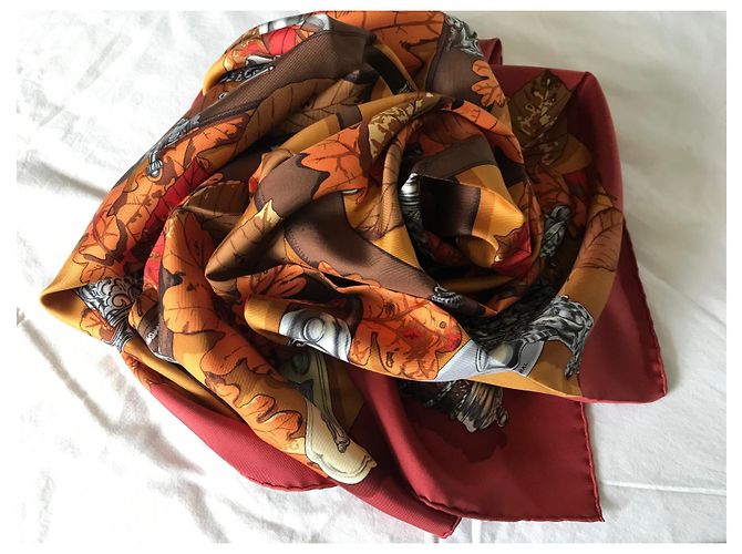 Constance Hermès Fular de seda Au plus de Dru Negro Naranja Bronce - vista 10