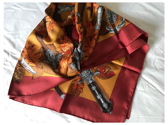 Constance Hermès Fular de seda Au plus de Dru Negro Naranja Bronce - vista 12