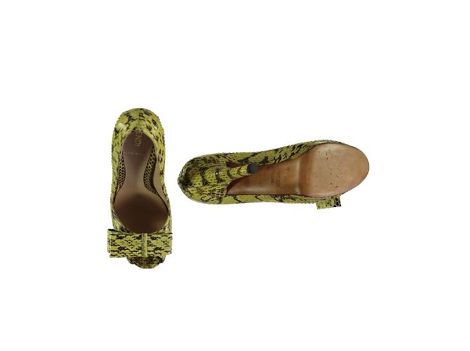 Décolleté con plateau e punta aperta in pelle di serpente Fendi Giallo - vue 3
