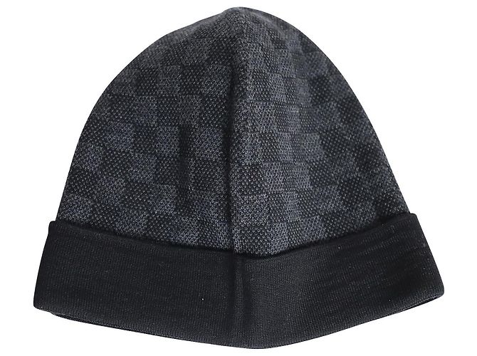 Berretto Louis Vuitton Neo Petit Damier in lana grigia Grigio - vista 2