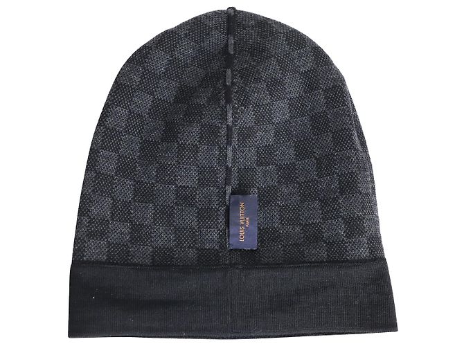 Berretto Louis Vuitton Neo Petit Damier in lana grigia Grigio - vista 3