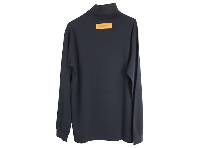 Louis Vuitton Pull col roulé brodé LV en coton noir - vue 2