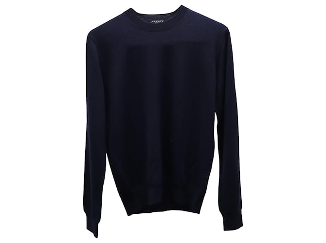 Pull Homme Theory Bleu Marine, Taille XL – Col Crew, Laine Mérinos, Préppy (occasion)