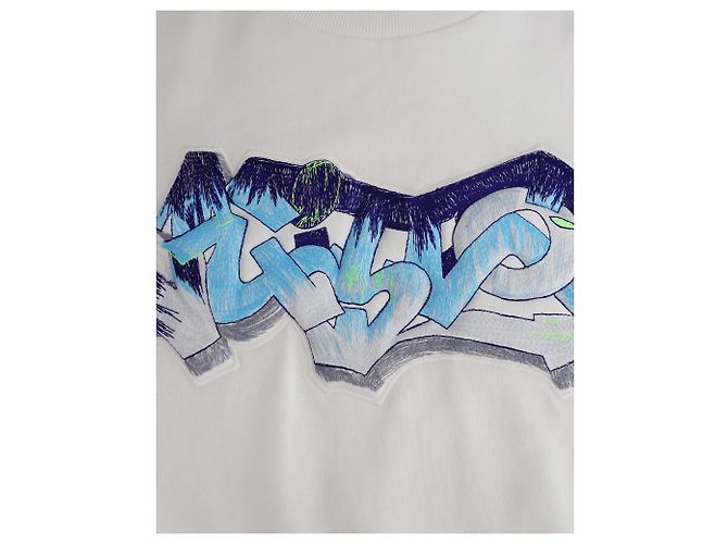 Twist Louis Vuitton 3T-shirt D LV Graffiti ricamata in cotone bianco - vista 4