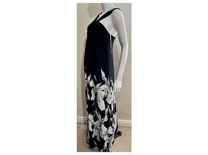 Abito da sera stile impero Halston Heritage Nero Bianco Grigio - vista 3