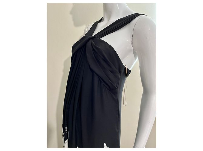Abito da sera stile impero Halston Heritage Nero Bianco Grigio - vista 4