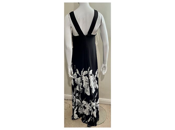 Abito da sera stile impero Halston Heritage Nero Bianco Grigio - vista 5