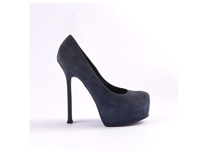 SAINT LAURENT  Heels EU 38 Suede Navy blue - view 2