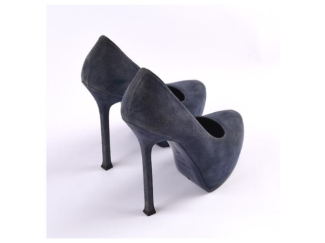 SAINT LAURENT  Heels EU 38 Suede Navy blue - view 3