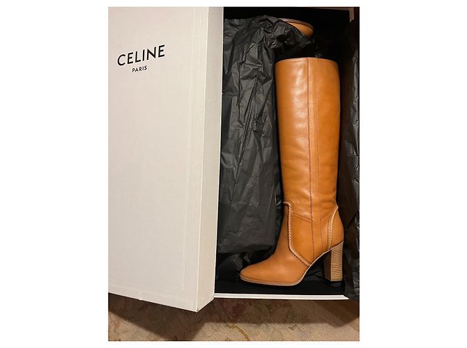 Botas de montar de piel Céline Caramelo - vista 2