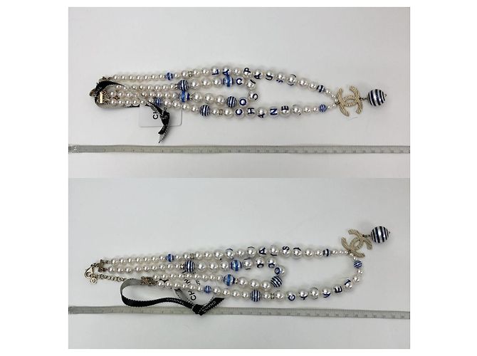 Chanel CC A19Set collana orecchini La Pausa Cruise con perle blu logo C - vista 9