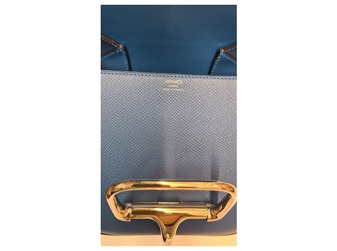 Borsa a mano Hermès Della Cavalleria in pelle blu - vista 5