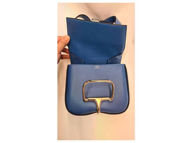 Borsa a mano Hermès Della Cavalleria in pelle blu - vista 6
