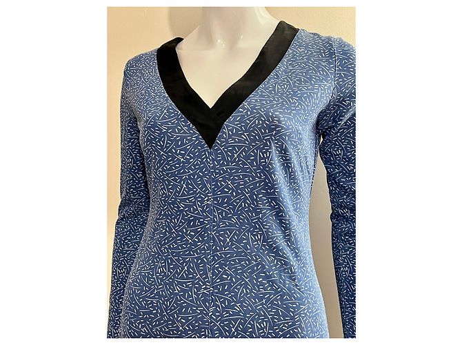 Diane Von Furstenberg Vestido de punto de seda azul cielo con estampado de DvF - vista 2