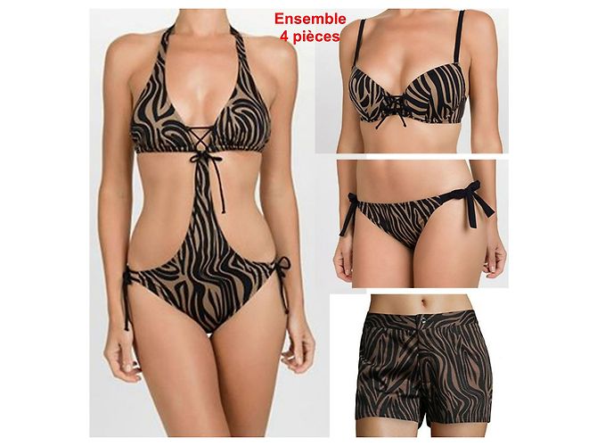 Autre Marque Set Trikini e Costume da Bagno The Savage Zebra Nera e Marrone Nero - vista 2
