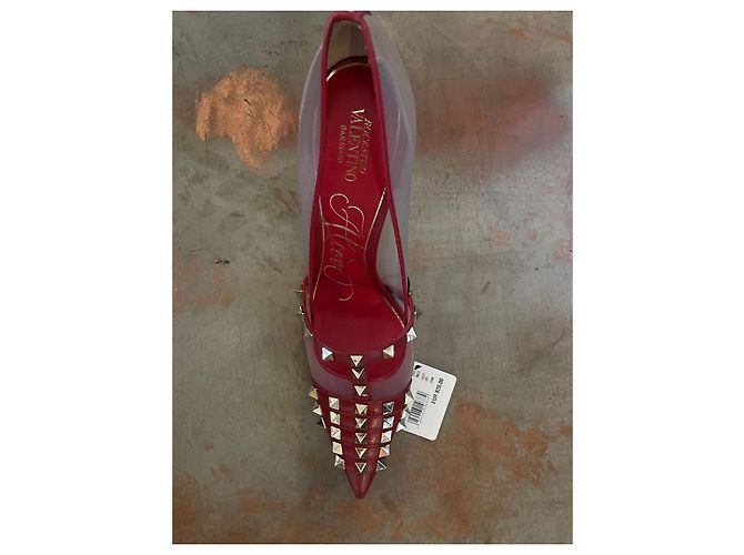 Valentino Garavani Rockstud Pumps Rot Leder Größe 39 - Ansicht 2