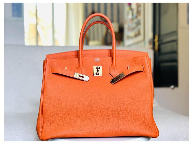 Hermès Birkin 35 in pelle Togo arancione palladium - vista 2