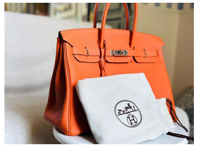 Hermès Birkin 35 in pelle Togo arancione palladium - vista 3