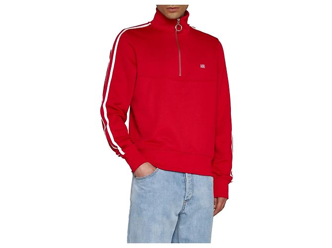 Felpa Ami Paris a righe con collo alto e zip corta rossa Rosso - vista 5