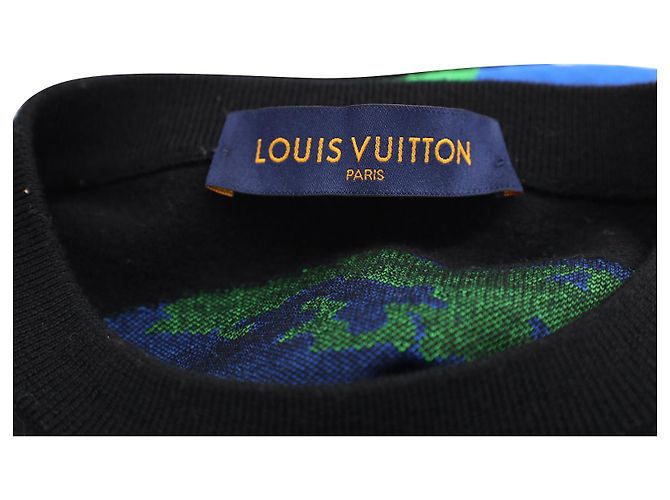 T-shirt Louis Vuitton Vuitton Barcode & Earth in lana nera - vista 3